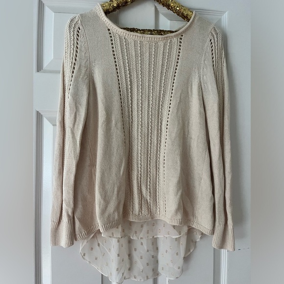 Lucky Brand Split Back Sweater Beige & Gold - Picture 2 of 7